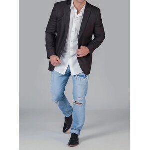 Business Class By Babani Mens Grey Herringbone Blazer Wool Blend 42R